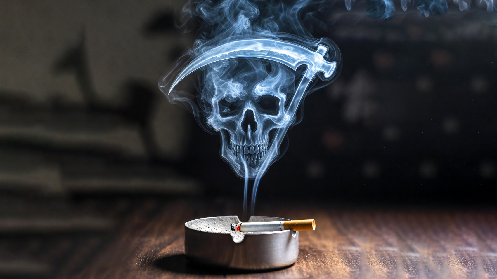 一戶人家的窗戶緊閉，窗外飄來陣陣菸霧，象徵著二手菸侵擾鄰居的生活安寧與法律問題